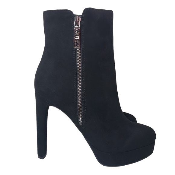 Guess Dejah Black Faux Suede Zip Platform Ankle Booties Sz 8.5M - Picture 4 of 13